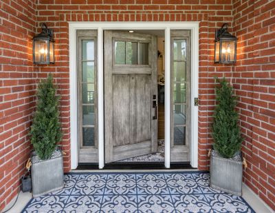 Front porch of a brick home with newly installed Provia door